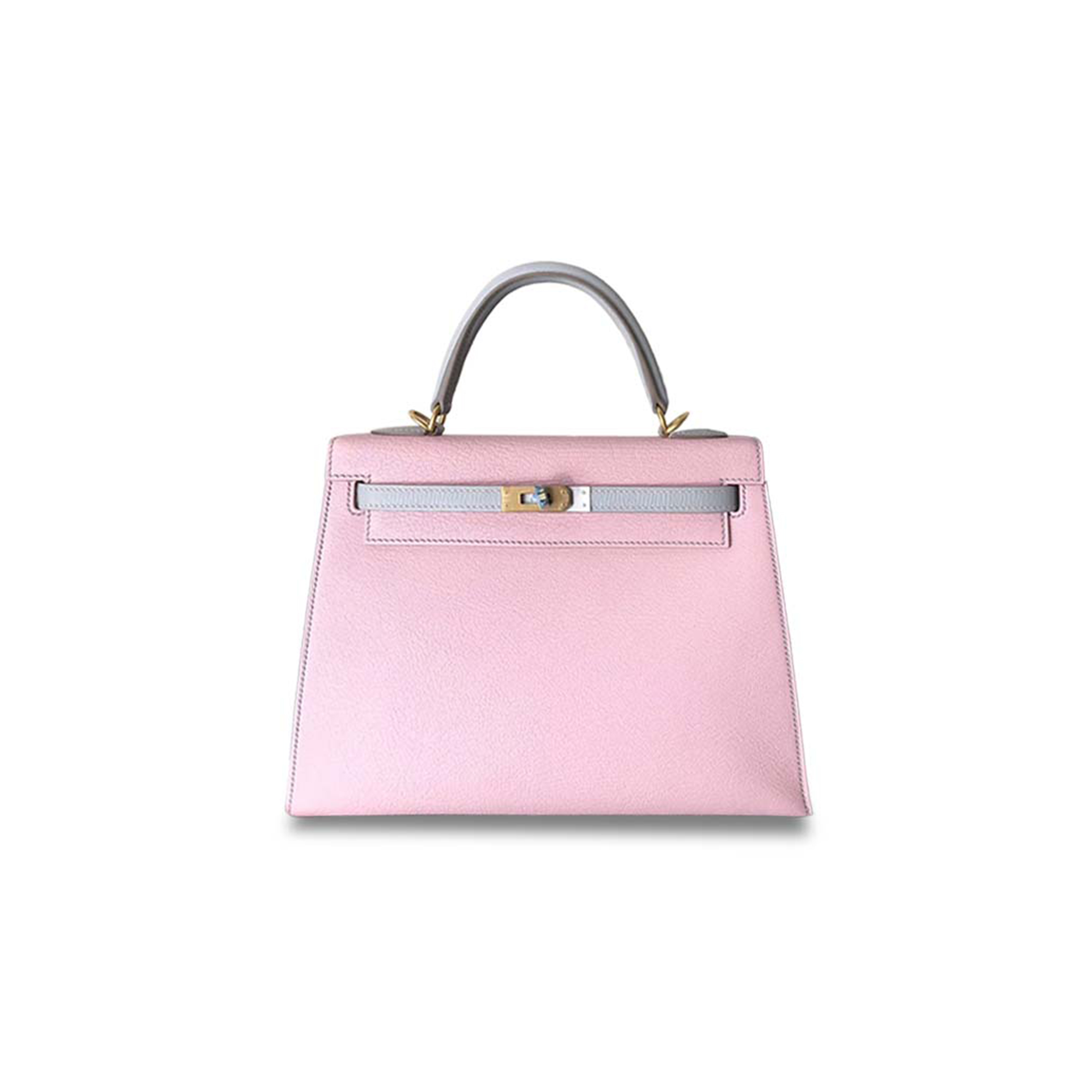 HERMÈS MASTER KELLY 25 CHEVRE MYSORE 3Q ROSE SAKURA CK80 GRIS PERLE (25*17*7cm)